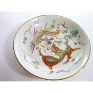Antique Vintage Chinese Dragon Phoenix Plate Dish